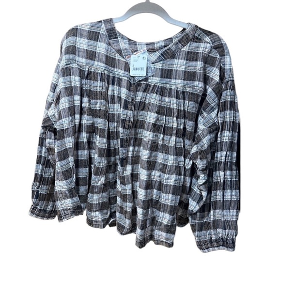 NWT Free People bubble shape plaid print top - Picture 2 of 8